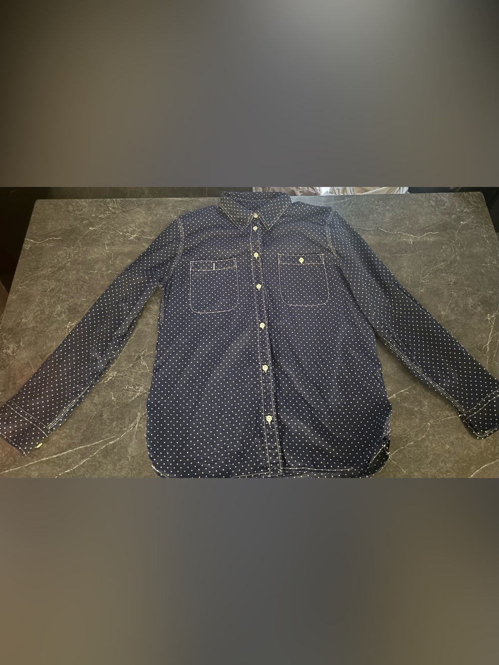 Ralph Lauren Navy Blue Polka Dot Button-Down Shirt